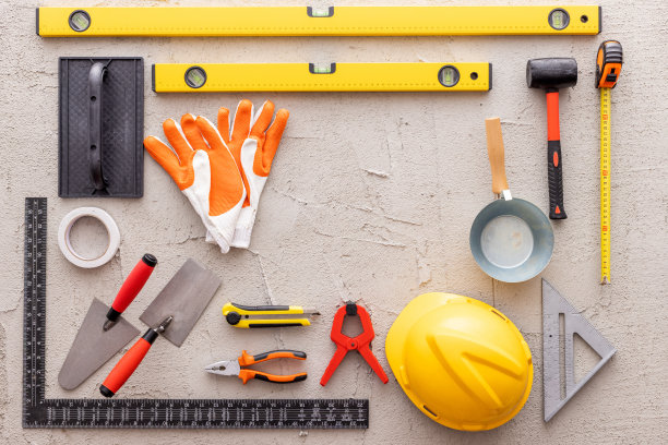施工工具在混凝土背景复制空间库存照片图片下载