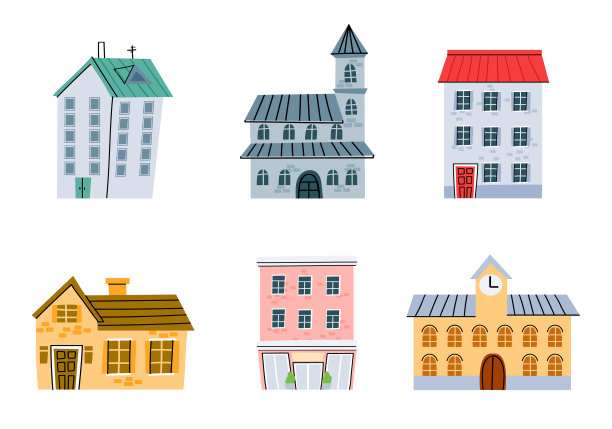 卡通小镇街道原有房屋建筑设置图片下载