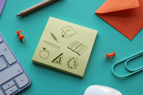 不干胶便签纸上的教育图标图片下载