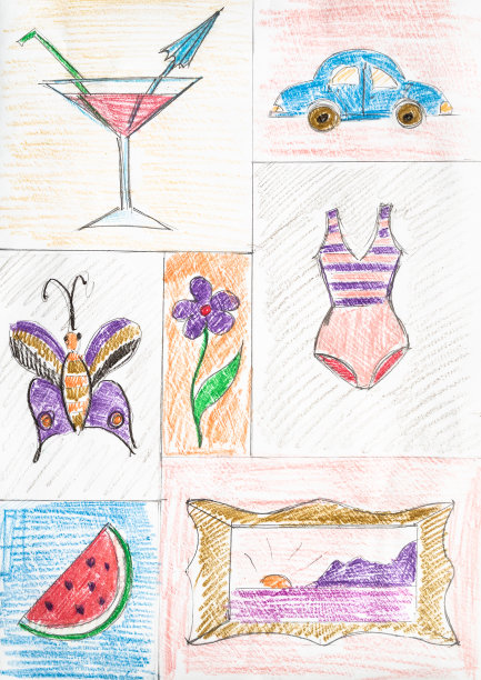 用彩色铅笔在纸上手绘草图图片下载