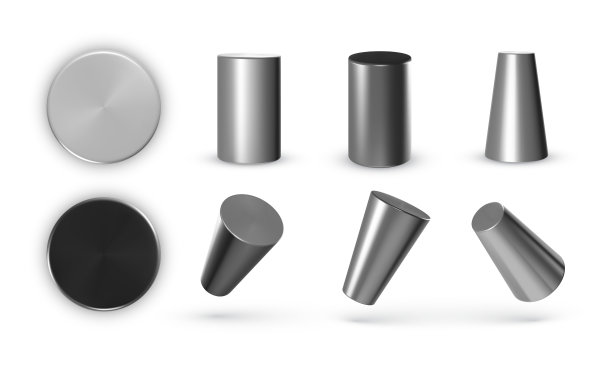 一组孤立的金属几何圆柱体图片下载