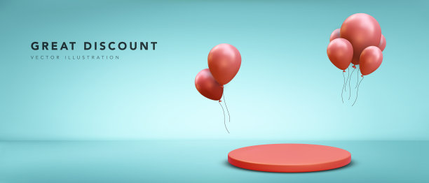 伟大的折扣横幅与3d现实的讲台图片下载