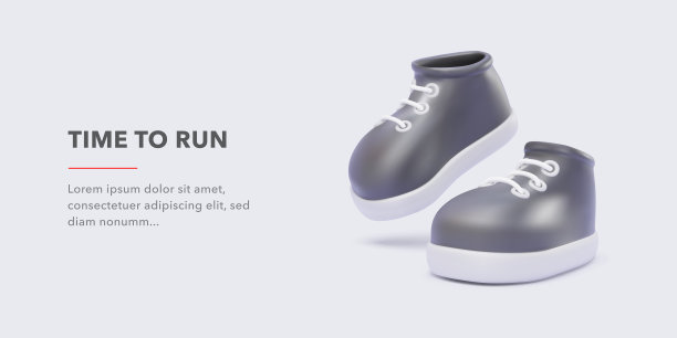 横幅与一双现实的黑色3d运动鞋图片下载