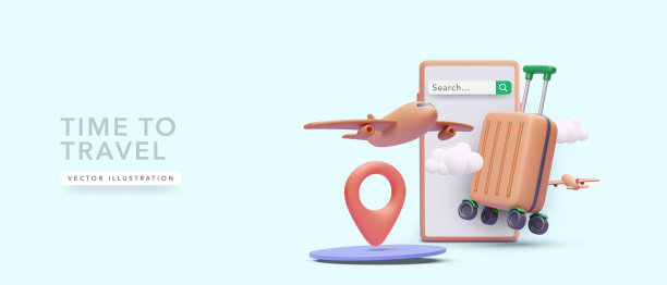 3d现实手机与飞机行李箱云图片下载