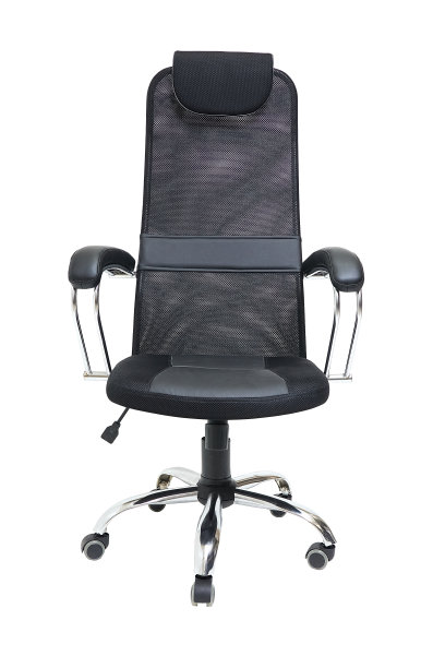 黑色办公室织物扶手椅车轮孤立在白色背景，正面的看法图片下载