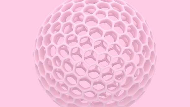 带孔的三维球体。多孔球背景。抽象的壁纸。飞行的泡沫。时尚现代的插图。3 d渲染。细胞。柔和的颜色。海报的背景。图片下载