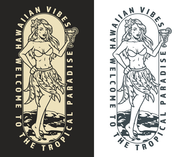 夏威夷周末单色复古海报图片下载