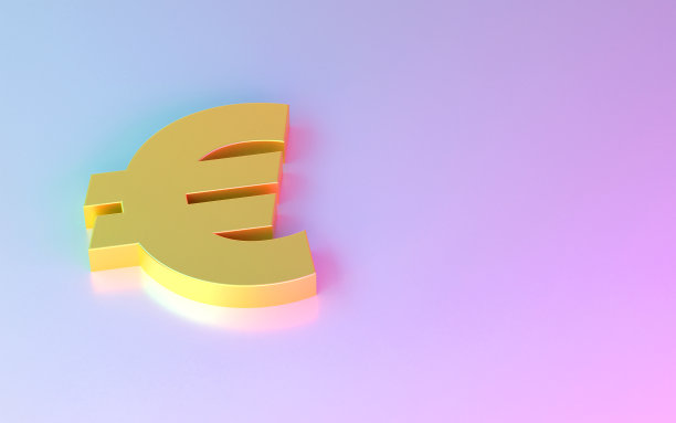 彩色背景上的金色欧元符号。图片下载