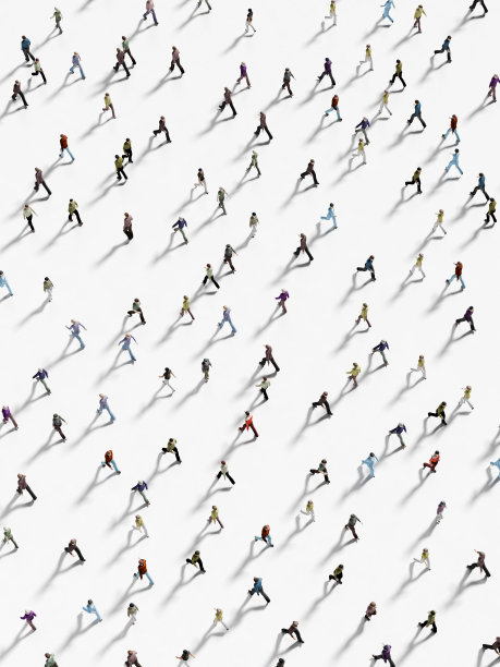 人们行走在白色背景俯视图3D渲染图片下载