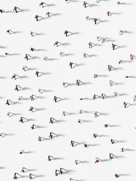 人们行走在白色背景俯视图3D渲染图片下载