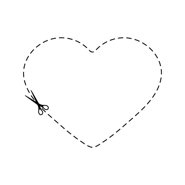剪刀剪虚线心与破折号图标图片下载
