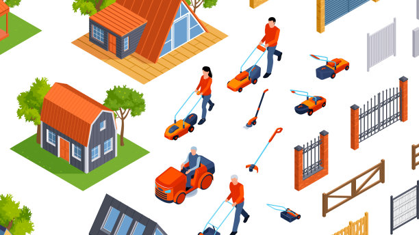 等距房屋围栏设置图片下载