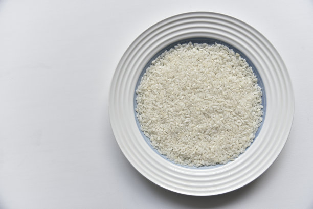 白米饭放在白盘上，白底。图片下载