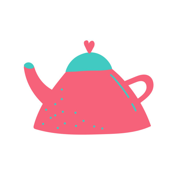 卡通风格的水壶。厨房用具。可爱的茶壶。泡茶用家用电器。厨房工具，卡通茶壶或茶壶装饰陶瓷。图片下载
