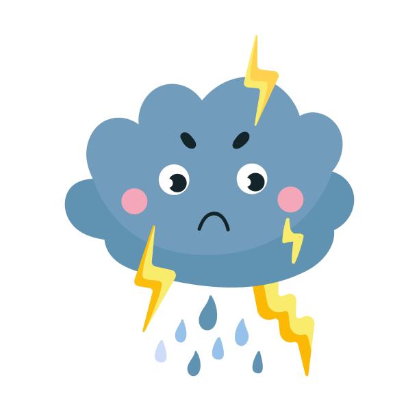 天气表情平面图标。卡通风暴云，风孤立矢量插图。气象学和天空图片下载