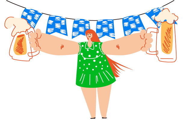 拿着啤酒的卡通女服务员。图片下载