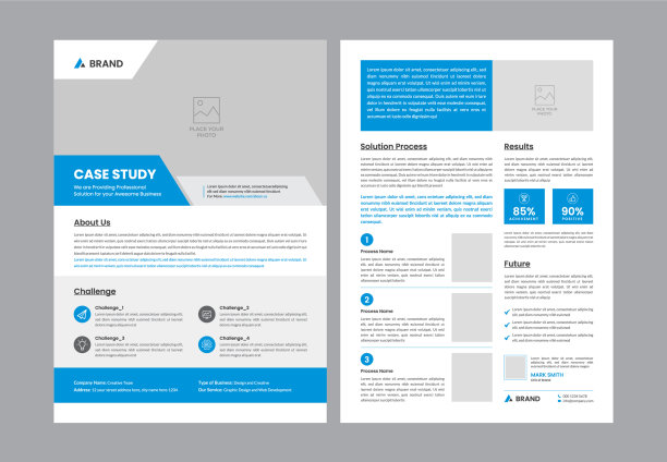 案例研究模板与业务案例研究小册子布局和双面传单设计图片下载