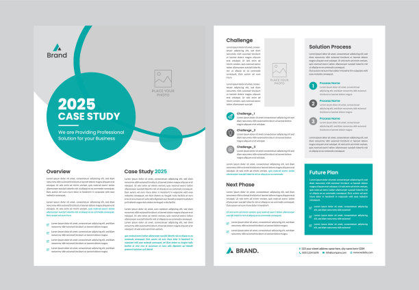 案例研究模板与业务案例研究小册子布局和双面传单设计图片下载