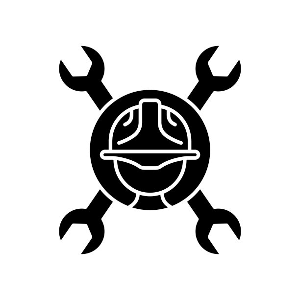头工头图标与双扳手。图标与建筑有关，劳动节。字形图标样式，固体。简单的设计可编辑图片下载