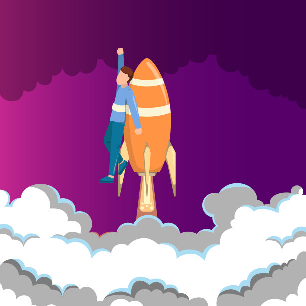 男孩火箭，商业促进概念，公司和个人事业成功，平面插图图标图片下载