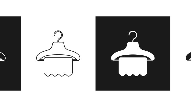 设置衣架衣柜图标孤立在黑色和图片下载