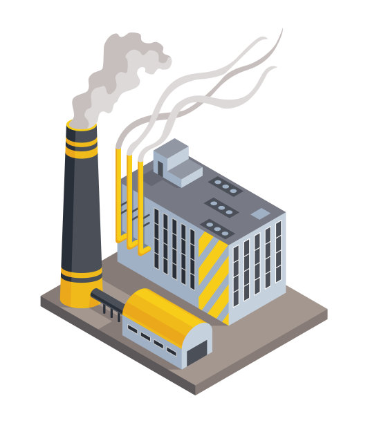 工厂等距。工厂住宅建筑。工业建筑物建造。3 d孤立的图标。带有烟囱管塔的工业厂房概念图片下载