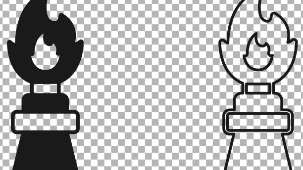 黑色的石油钻井平台上有火灾图标图片下载