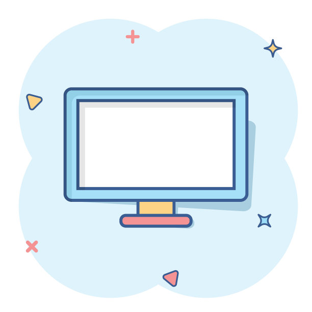 矢量卡通电脑图标在漫画风格。监视器标志插图象形。电视商业飞溅效应概念。图片下载