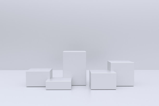 3d渲染图，白色背景上不同形状的白色立方体平台。顶部展示产品的场景。图片下载