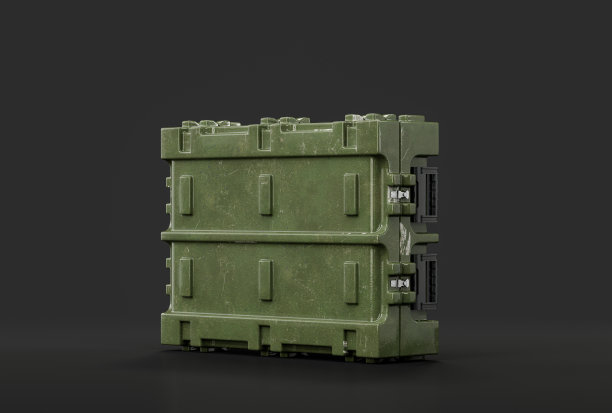 绿色军用塑料箱。弹药和军事装备箱，3d渲染图片下载