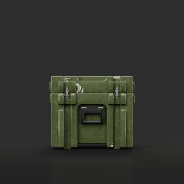 绿色军用塑料箱。弹药和军事装备箱，3d渲染图片下载