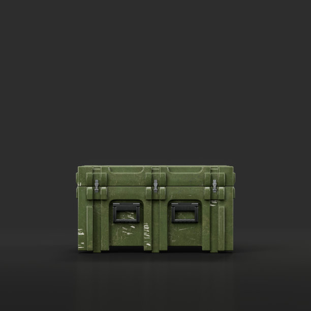 绿色军用塑料箱。弹药和军事装备箱，3d渲染图片下载