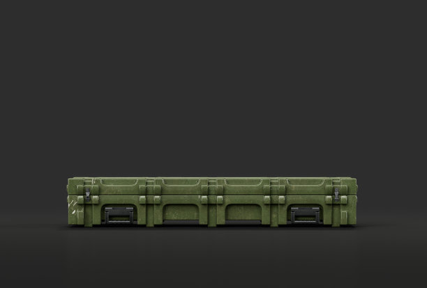 绿色军用塑料箱。弹药和军事装备箱，3d渲染图片下载