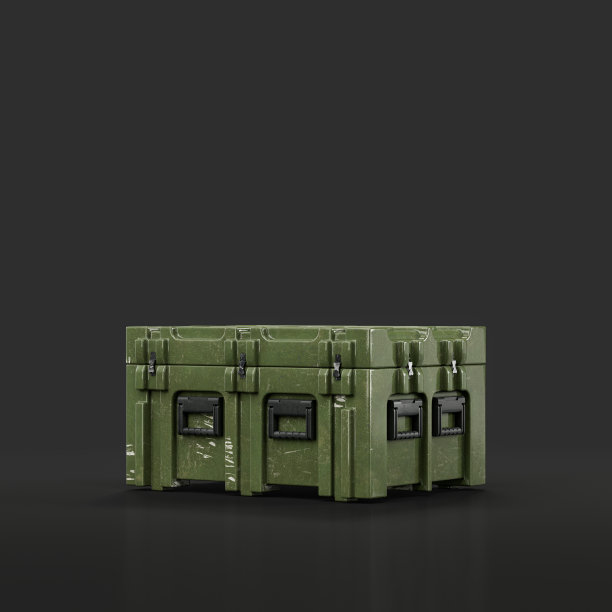 绿色军用塑料箱。弹药和军事装备箱，3d渲染图片下载