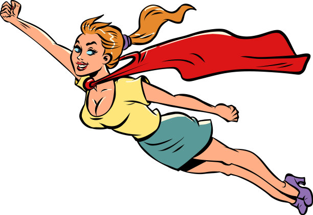 穿着红色斗篷的女超级英雄飞行救援图片下载