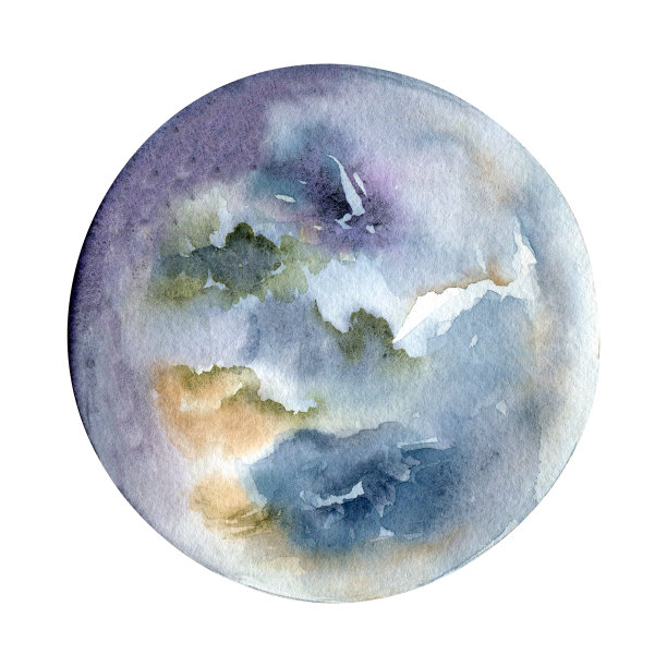 满月水彩插图孤立在白色背景。图片下载