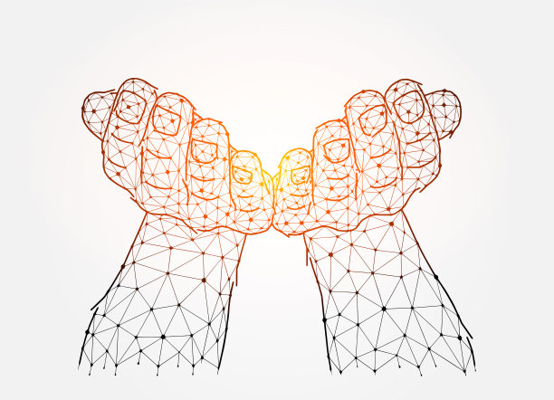 祈祷或乞求概念艺术品。张开双手手掌向上举起，手势多边形矢量插图在白色背景上。手握或给予某物的手图片下载