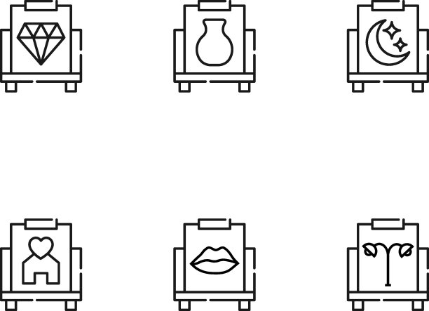 现代单色符号网站，应用程序，文章，商店，广告。可编辑的中风。矢量图标设置与图标的宝石，罐子，月亮，房子，嘴唇，路灯在画布上图片下载