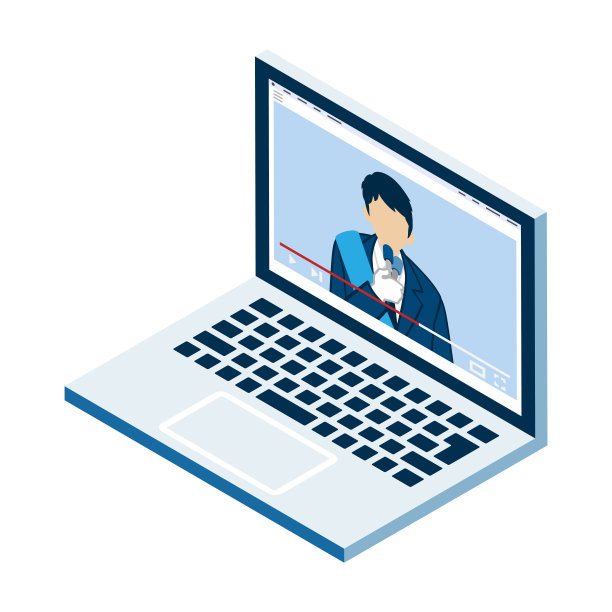 笔记本电脑显示器上显示了男性候选人的演讲视频图片下载