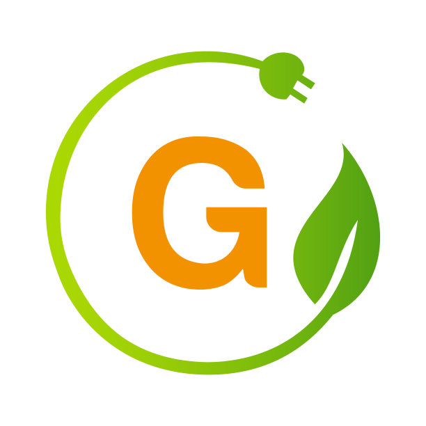 字母G绿色能源电器插头标志模板。电子插头标志概念与生态绿叶矢量标志图片下载