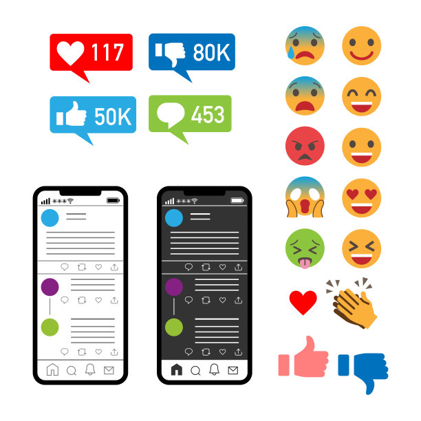 表情符号和SNS图标集图片下载