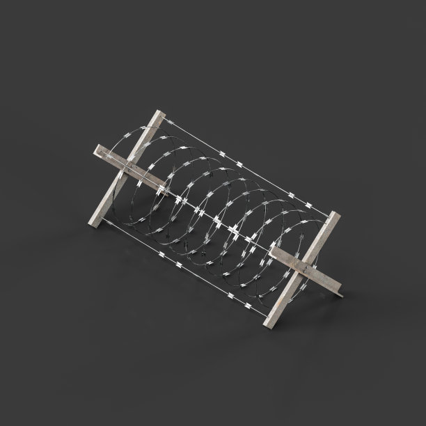等距视图尖锐的铁丝网，防护和防御栅栏，军事对象，三维渲染图片下载