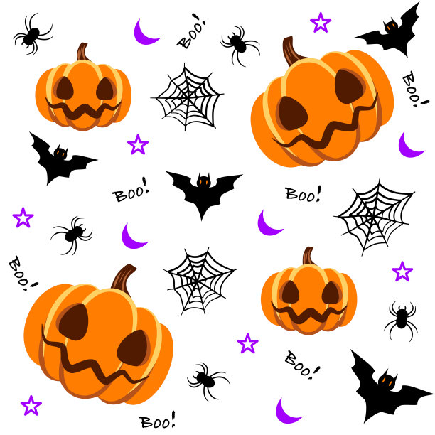 万圣节节日无缝图案背景。南瓜，蝙蝠和蜘蛛。矢量插图。图片下载