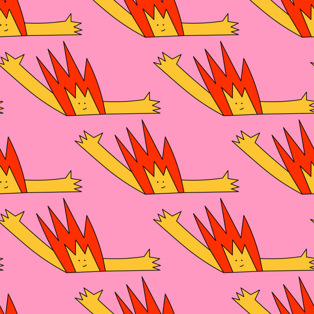 方形矢量无缝图案-圣诞烟花。1970年的良好氛围。时髦又时髦的1960年迷幻新年。充满活力的冬天。疯狂的卡通人物。复古有趣的圣诞节日装饰品图片下载