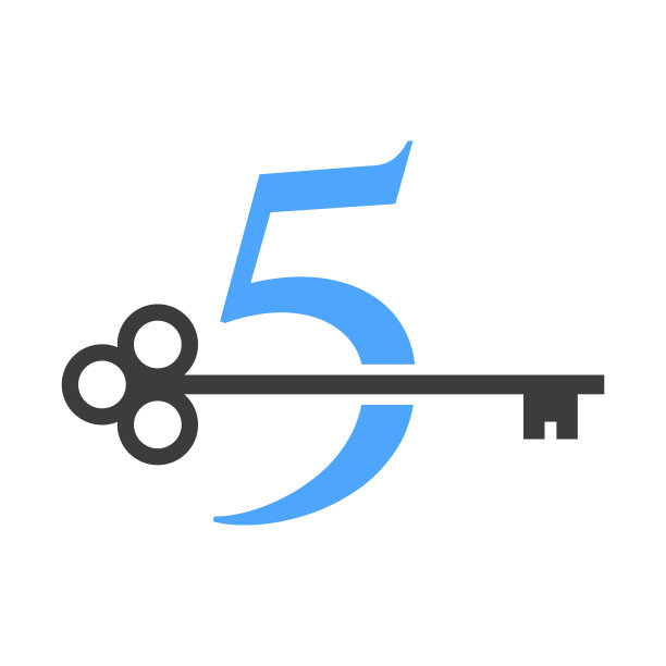 字母5房地产标志概念与Home Lock键向量模板。豪华家居标志关键标志图片下载