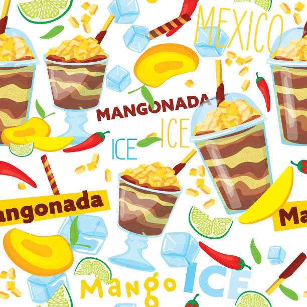 芒果冰沙，美味的墨西哥芒果冰沙。无缝模式图片下载