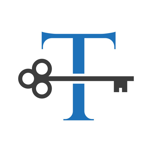 字母T房地产标志概念与Home Lock键向量模板。豪华家居标志关键标志图片下载