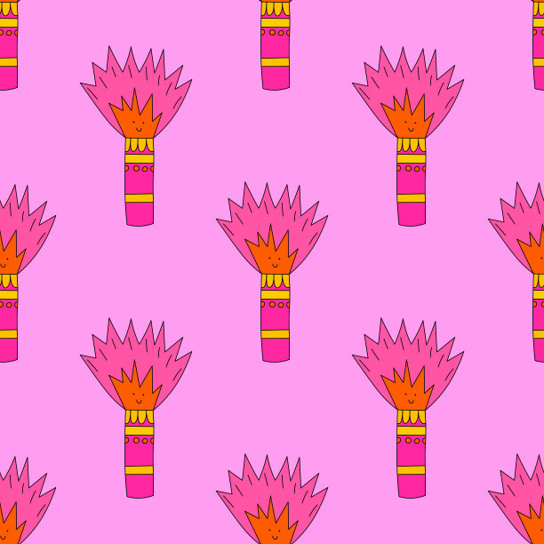 方形矢量无缝图案-圣诞烟花。1970年的良好氛围。时髦又时髦的1960年迷幻新年。充满活力的冬天。疯狂的卡通人物。复古有趣的圣诞节日装饰品图片下载