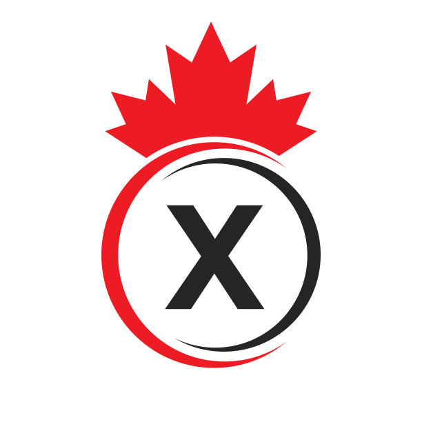 字母X枫叶标志模板，加拿大标志。最小的加拿大业务，公司标志概念与X字母向量图片下载