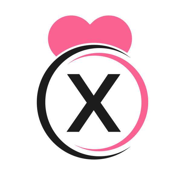 初始字母X标志与爱图标或心标志在现代风格矢量模板图片下载